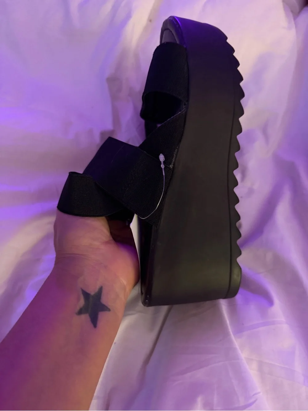 Massimo Black Platform Slide Sandals with Elastic Cross Straps